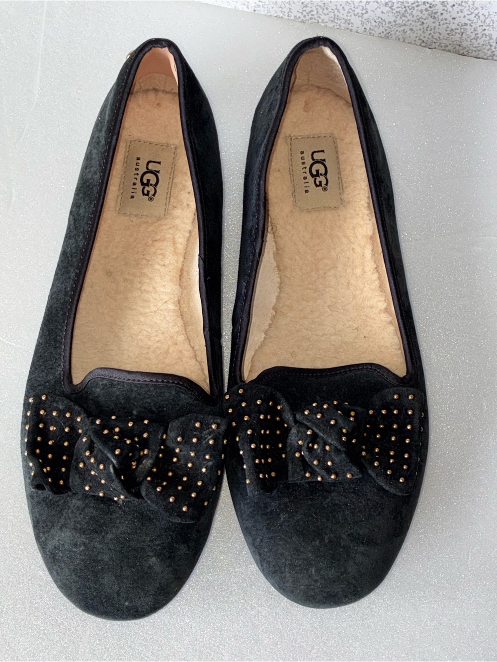 UGG Black Suede Stud Bow Ballet Flats Sz 11